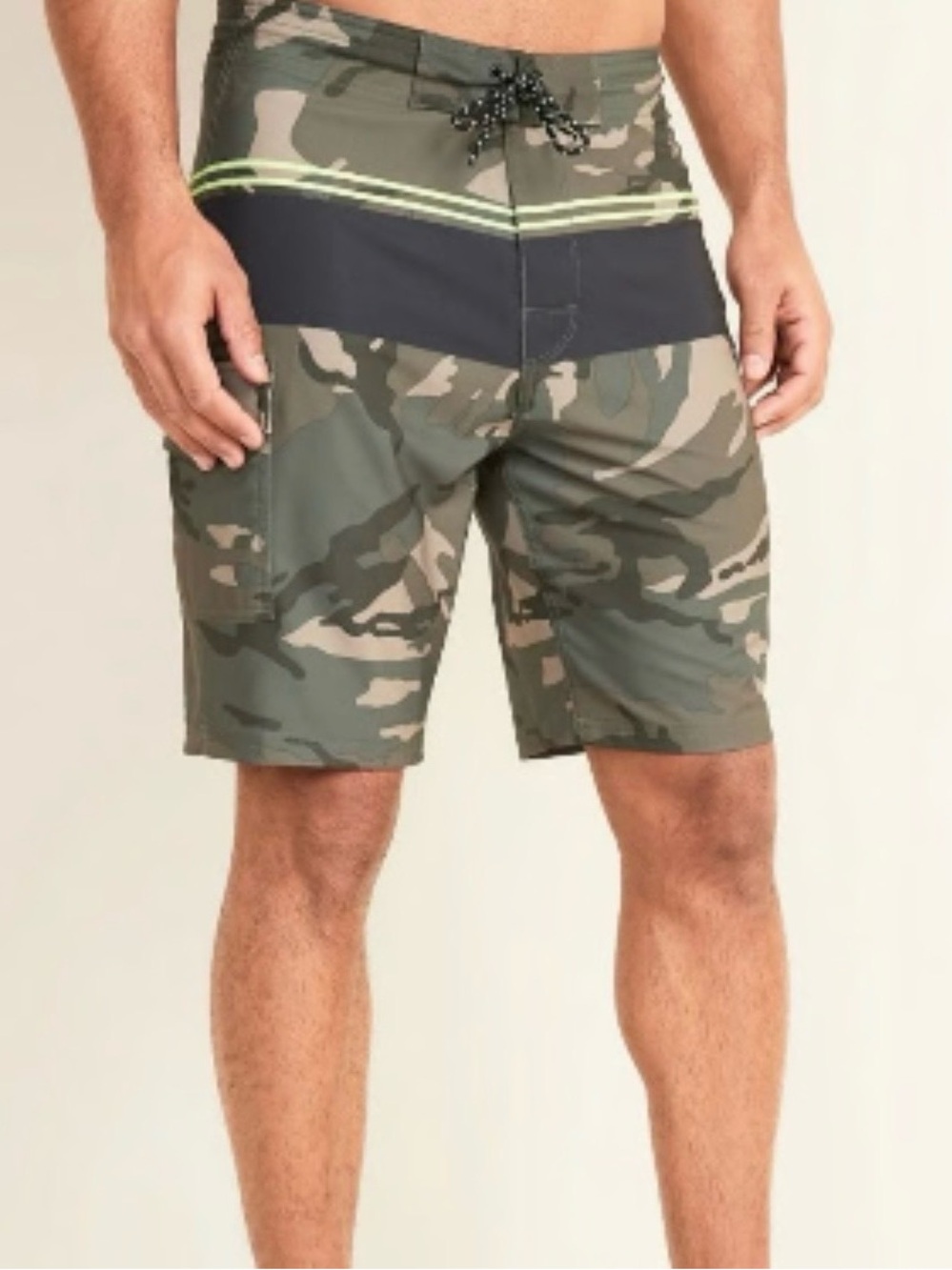 Men's Old Navy Camo Green Swim Trunks with Black Waistband